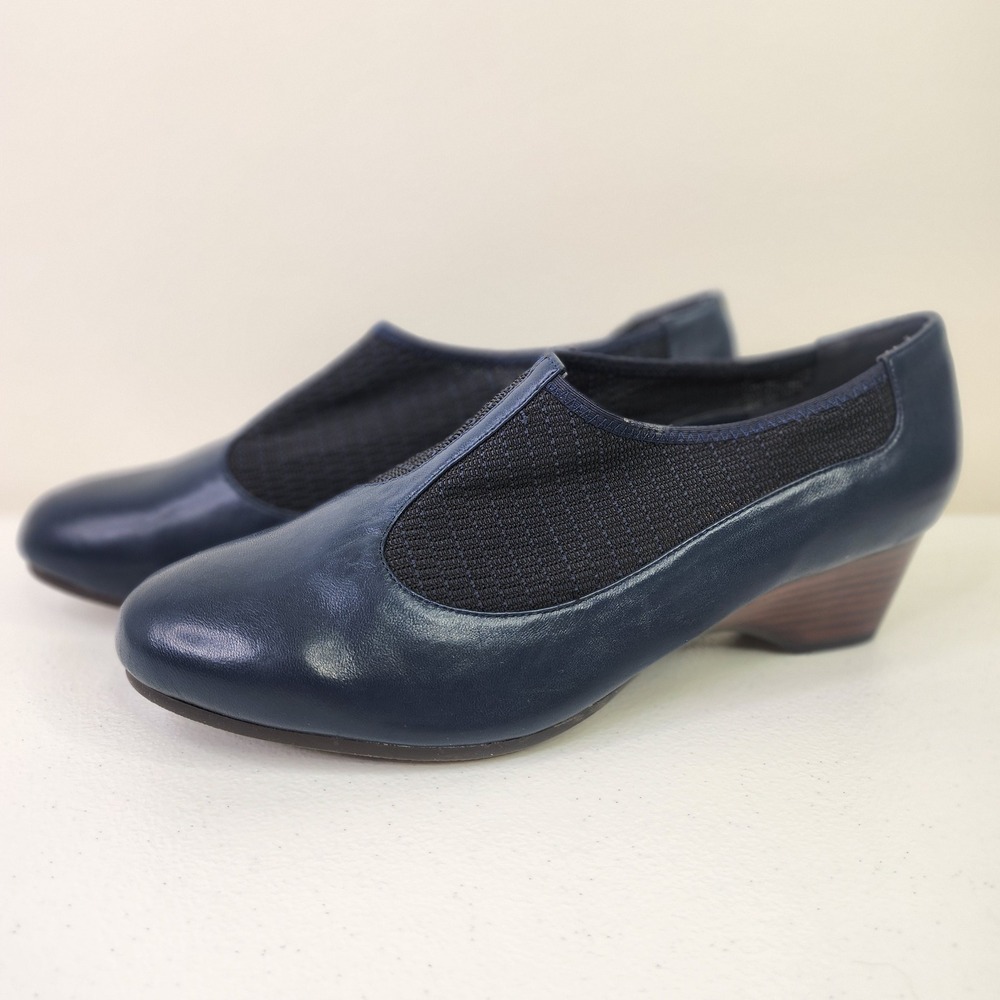 Dark Academia Navy Blue Wedge Heels 11 Wide Loafers Grandmacore Quiet Luxury